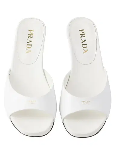 Prada Women's Patent Leather Kitten Heel Sandals - White | Thumbnail 2
