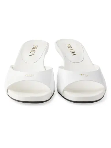Prada Women's Patent Leather Kitten Heel Sandals - White | Thumbnail 4