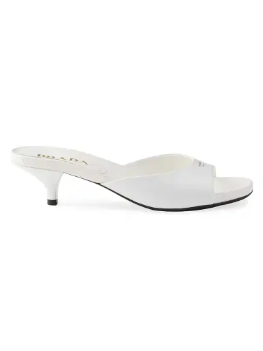 Prada Women's Patent Leather Kitten Heel Sandals - White | Thumbnail 1