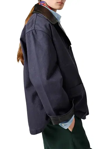 Miu Miu Women's Single-Breasted Garment-Dyed Gabardine and Leather Jacket - Grey - Size 2 | Thumbnail 3 Miu Miu Women's Single-Breasted Garment-Dyed Gabardine and Leather Jacket - Grey - Size 2 | Thumbnail 3