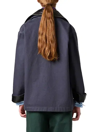 Miu Miu Women's Single-Breasted Garment-Dyed Gabardine and Leather Jacket - Grey - Size 2 | Thumbnail 4 Miu Miu Women's Single-Breasted Garment-Dyed Gabardine and Leather Jacket - Grey - Size 2 | Thumbnail 4