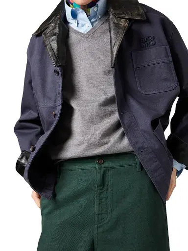 Miu Miu Women's Single-Breasted Garment-Dyed Gabardine and Leather Jacket - Grey - Size 2 | Thumbnail 6 Miu Miu Women's Single-Breasted Garment-Dyed Gabardine and Leather Jacket - Grey - Size 2 | Thumbnail 6