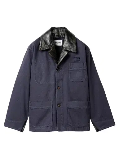 Miu Miu Women's Single-Breasted Garment-Dyed Gabardine and Leather Jacket - Grey - Size 2 | Thumbnail 1 Miu Miu Women's Single-Breasted Garment-Dyed Gabardine and Leather Jacket - Grey - Size 2 | Thumbnail 1