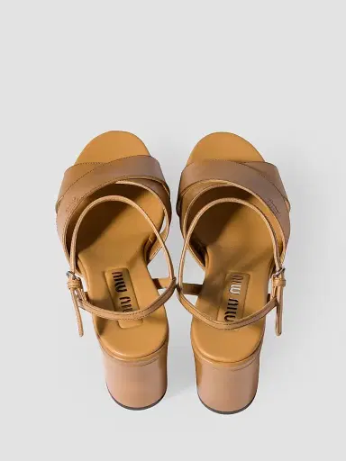 Miu Miu Women's Leather Platform Sandals - Beige Khaki - Size 10 | Thumbnail 2