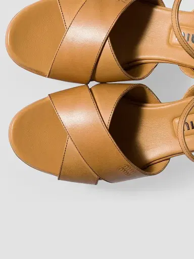 Miu Miu Women's Leather Platform Sandals - Beige Khaki - Size 10 | Thumbnail 3