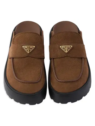 Prada Women's Nubuck Flatform Mules | Thumbnail 2