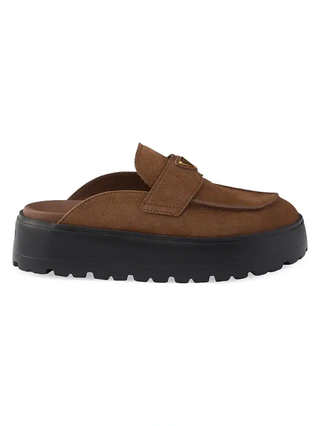 Prada Women's Nubuck Flatform Mules - Brown