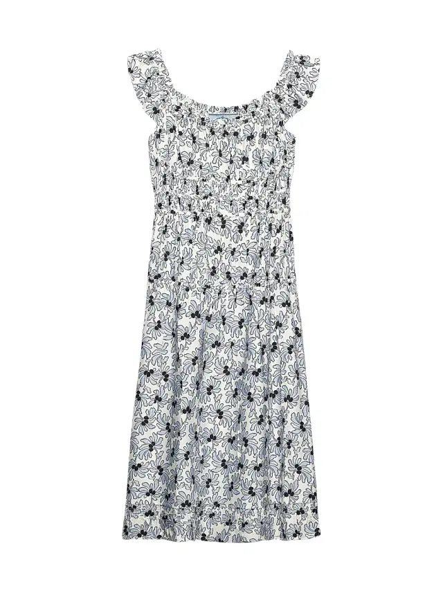 Women's Floral Print Pongé Dress - Blue