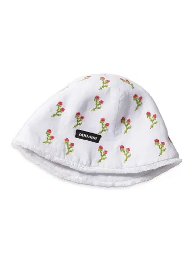 Miu Miu Women's Embroidered Beanie Cap - White Red - Size Small | Thumbnail 2