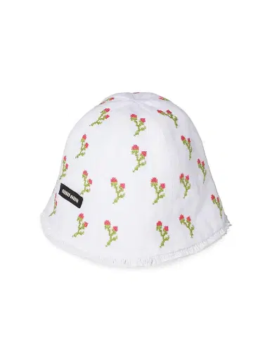 Miu Miu Women's Embroidered Beanie Cap - White Red - Size Small | Thumbnail 1