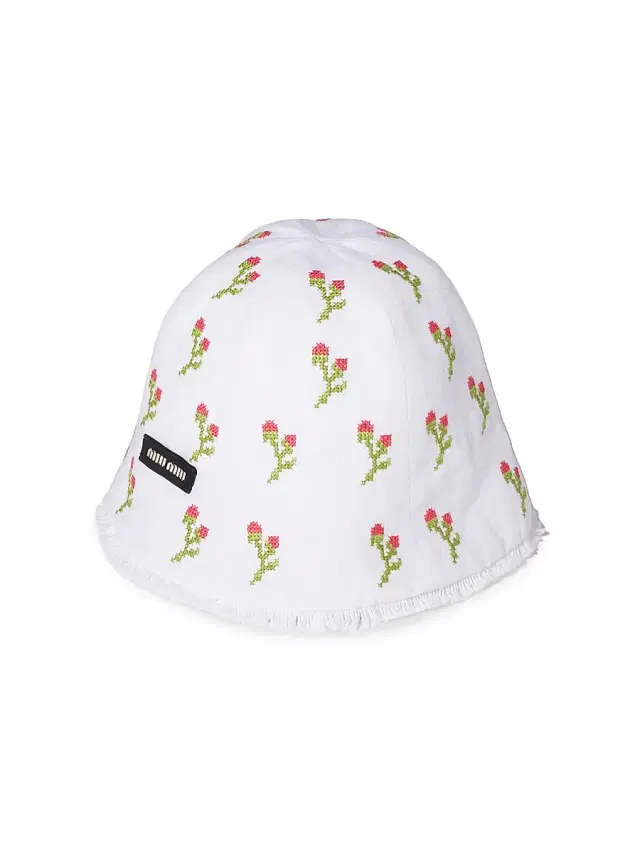 Women's Embroidered Beanie Cap - White Red