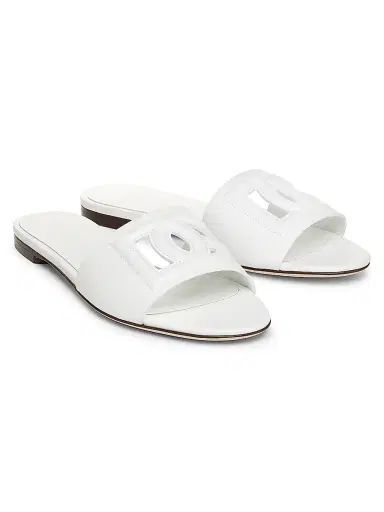 Dolce & Gabbana Women's DG Interlocked Leather Sandals - White - Size 11 | Thumbnail 2