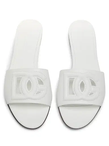 Dolce & Gabbana Women's DG Interlocked Leather Sandals - White - Size 11 | Thumbnail 4