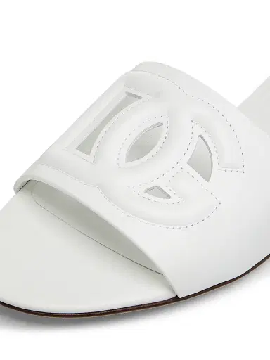Dolce & Gabbana Women's DG Interlocked Leather Sandals - White - Size 11 | Thumbnail 5