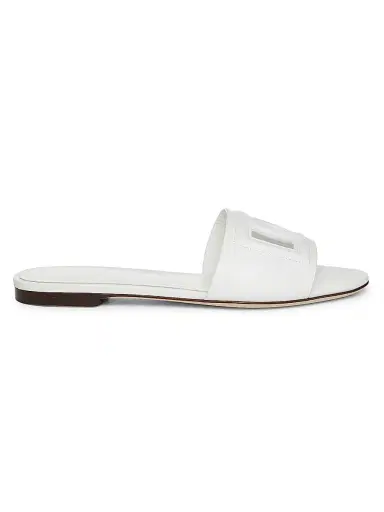 Dolce & Gabbana Women's DG Interlocked Leather Sandals - White - Size 11 | Thumbnail 1