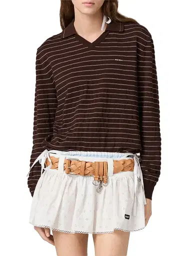 Miu Miu Women's V-Neck Cotton Sweater - Brown - Size 2 | Thumbnail 2 Miu Miu Women's V-Neck Cotton Sweater - Brown - Size 2 | Thumbnail 2