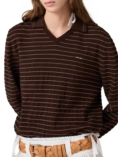 Miu Miu Women's V-Neck Cotton Sweater - Brown - Size 2 | Thumbnail 5 Miu Miu Women's V-Neck Cotton Sweater - Brown - Size 2 | Thumbnail 5