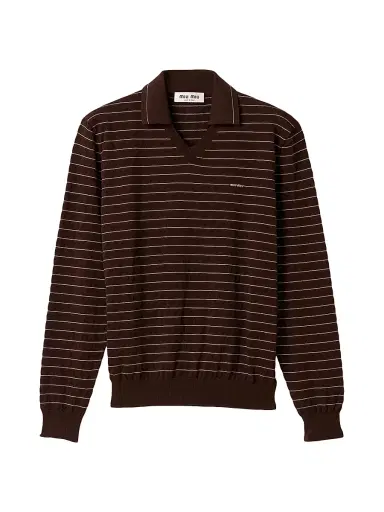 Miu Miu Women's V-Neck Cotton Sweater - Brown - Size 2 | Thumbnail 1 Miu Miu Women's V-Neck Cotton Sweater - Brown - Size 2 | Thumbnail 1