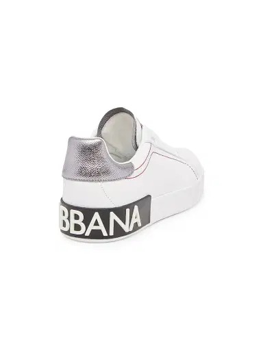 Dolce & Gabbana Women's Portofino Logo Leather Sneakers - Bianco Argento - Size 10.5 | Thumbnail 2 Dolce & Gabbana Women's Portofino Logo Leather Sneakers - Bianco Argento - Size 10.5 | Thumbnail 2
