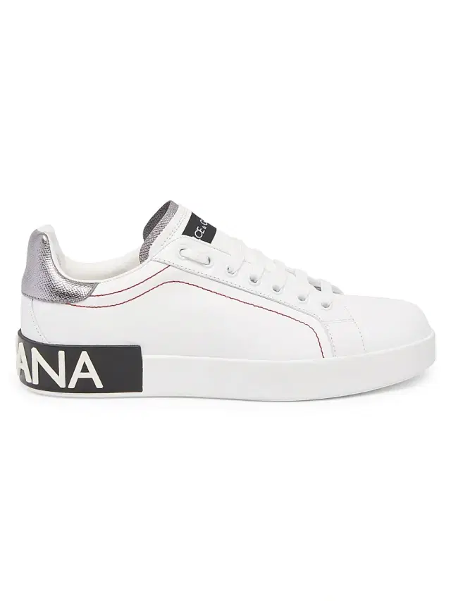 Dolce & Gabbana Women's Portofino Logo Leather Sneakers - Bianco Argento