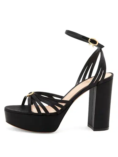 Gianvito Rossi Women's 100MM Crepe Satin Platform Sandals - Black | Thumbnail 3