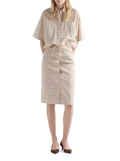 Prada Women's Embroidered Checked Poplin Top - Beige Khaki - Size 8 | Thumbnail 5