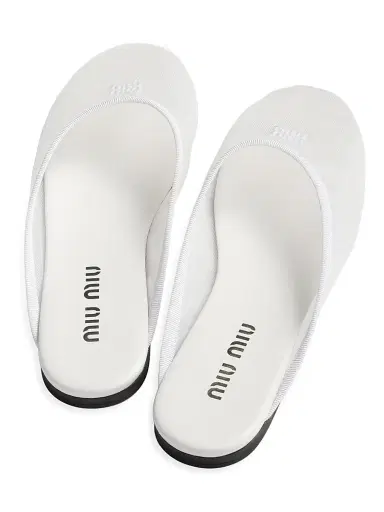 Miu Miu Women's Mesh Fabric Slippers - White | Thumbnail 2
