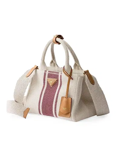 Prada Women's Jardinière  Cotton Canvas Top Handle Bag - Beige Red | Thumbnail 2