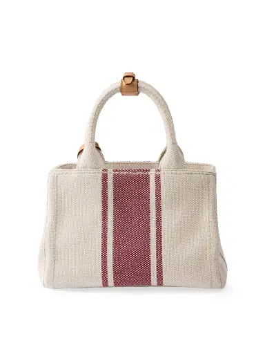 Prada Women's Jardinière  Cotton Canvas Top Handle Bag - Beige Red | Thumbnail 3