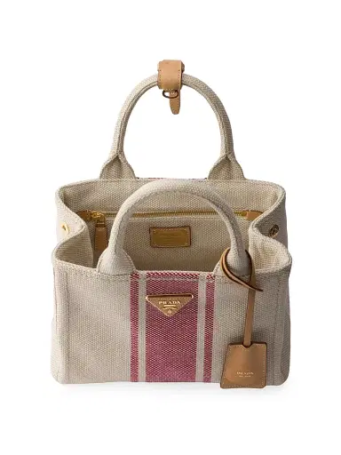 Prada Women's Jardinière  Cotton Canvas Top Handle Bag - Beige Red | Thumbnail 4