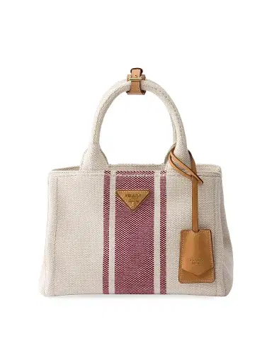 Prada Women's Jardinière  Cotton Canvas Top Handle Bag - Beige Red | Thumbnail 1