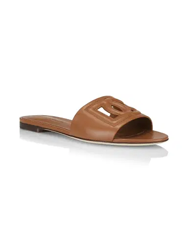 Dolce & Gabbana Women's DG Interlocked Leather Sandals - Marrone - Size 11 | Thumbnail 2