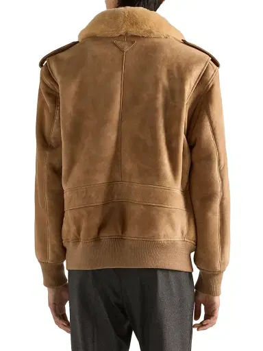 Prada Men's Suede and Shearling Bomber Jacket | Thumbnail 4 Prada Men's Suede and Shearling Bomber Jacket | Thumbnail 4