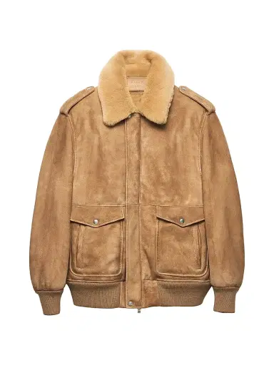 Prada Men's Suede and Shearling Bomber Jacket | Thumbnail 1 Prada Men's Suede and Shearling Bomber Jacket | Thumbnail 1