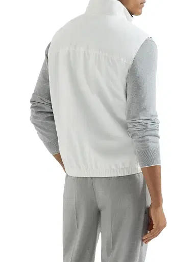 Brunello Cucinelli Men's Bonded Nylon Reversible Vest with Logo - Off White | Thumbnail 3 Brunello Cucinelli Men's Bonded Nylon Reversible Vest with Logo - Off White | Thumbnail 3