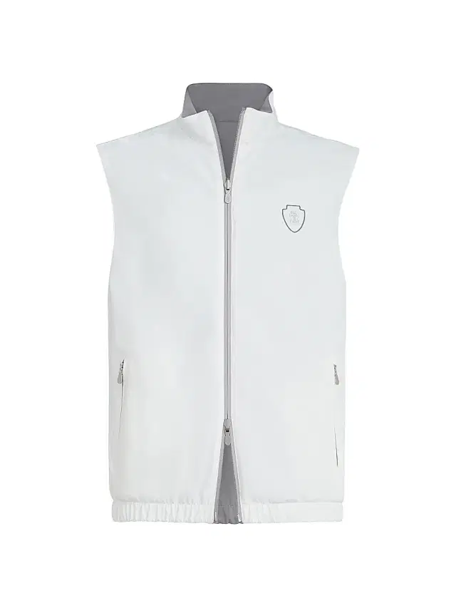 Brunello Cucinelli Men's Bonded Nylon Reversible Vest with Logo - Off White