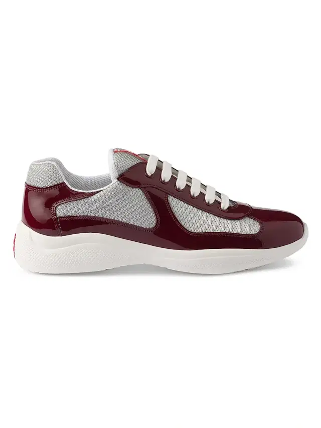 Men's Patent Leather and Technical Fabric  America's Cup Sneakers - Dark Red