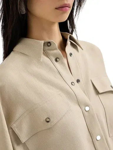 Brunello Cucinelli Women's Viscose and Linen Fluid Twill Shirt - Sand - Size XXS | Thumbnail 4 Brunello Cucinelli Women's Viscose and Linen Fluid Twill Shirt - Sand - Size XXS | Thumbnail 4