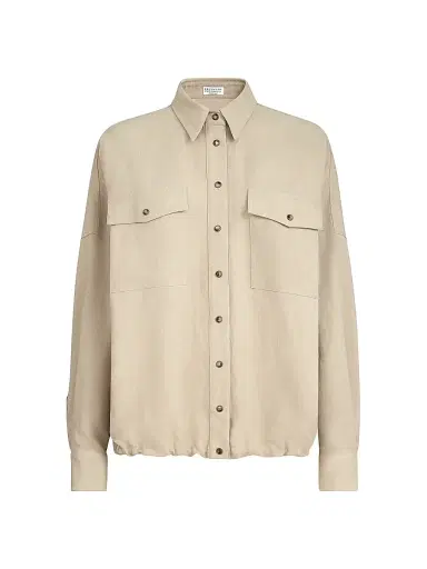 Brunello Cucinelli Women's Viscose and Linen Fluid Twill Shirt - Sand - Size XXS | Thumbnail 1 Brunello Cucinelli Women's Viscose and Linen Fluid Twill Shirt - Sand - Size XXS | Thumbnail 1