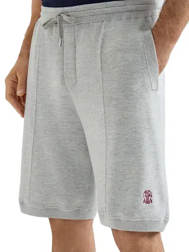 Brunello Cucinelli Men's Cotton and Silk French Terry Double Knit Bermuda Shorts with Logo - Pebble - Size XXXXL | Thumbnail 5 Brunello Cucinelli Men's Cotton and Silk French Terry Double Knit Bermuda Shorts with Logo - Pebble - Size XXXXL | Thumbnail 5