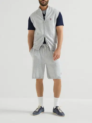 Brunello Cucinelli Men's Cotton and Silk French Terry Double Knit Bermuda Shorts with Logo - Pebble - Size XXXXL | Thumbnail 6 Brunello Cucinelli Men's Cotton and Silk French Terry Double Knit Bermuda Shorts with Logo - Pebble - Size XXXXL | Thumbnail 6