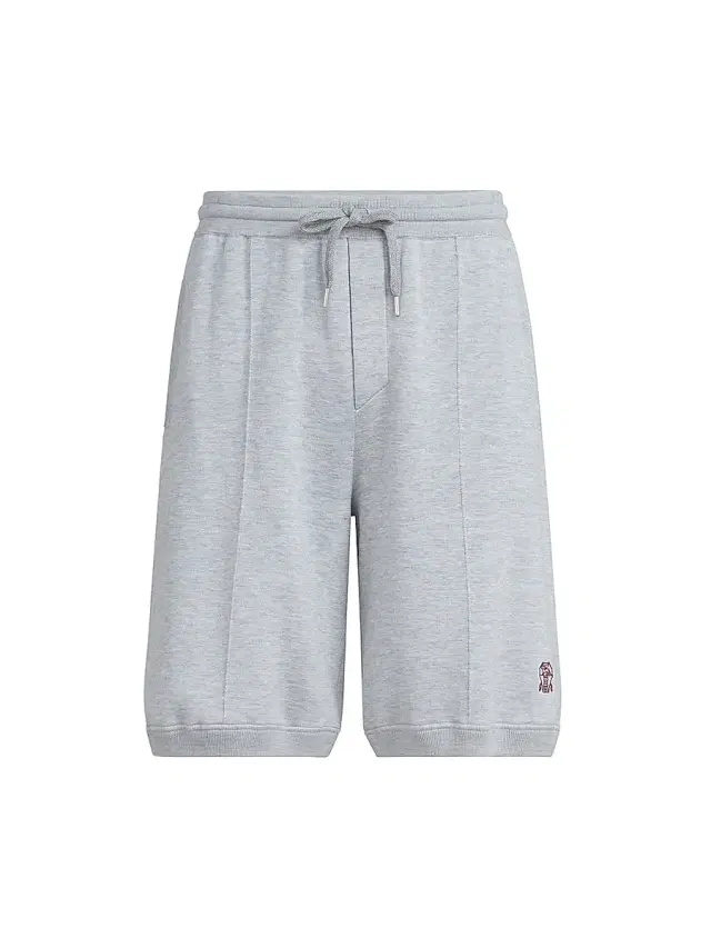 Brunello Cucinelli Men's Cotton and Silk French Terry Double Knit Bermuda Shorts with Logo - Pebble