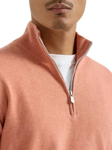 Brunello Cucinelli Men's Cashmere Sweater with Half Zip - Apricot - Size 34 | Thumbnail 5 Brunello Cucinelli Men's Cashmere Sweater with Half Zip - Apricot - Size 34 | Thumbnail 5