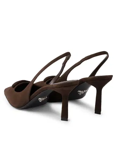Prada Women's Suede 75MM Slingback Pumps - Brown | Thumbnail 2