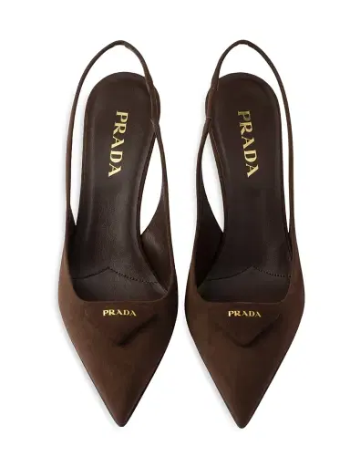 Prada Women's Suede 75MM Slingback Pumps - Brown | Thumbnail 3