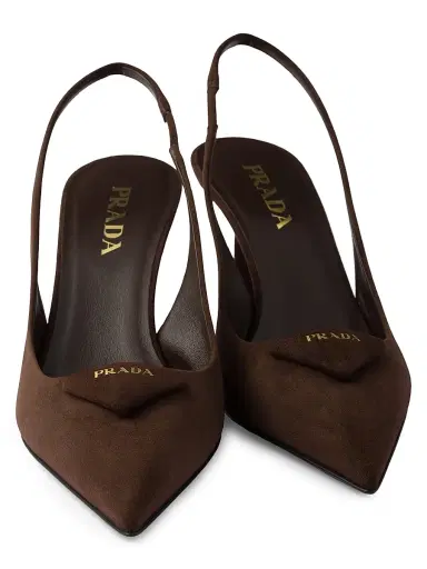 Prada Women's Suede 75MM Slingback Pumps - Brown | Thumbnail 4