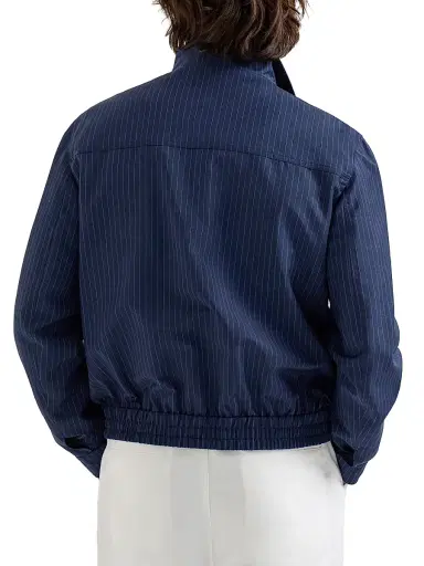 Brunello Cucinelli Men's Wool and Mohair Pinstripe Fresco Outerwear Jacket with Stand Collar | Thumbnail 3 Brunello Cucinelli Men's Wool and Mohair Pinstripe Fresco Outerwear Jacket with Stand Collar | Thumbnail 3