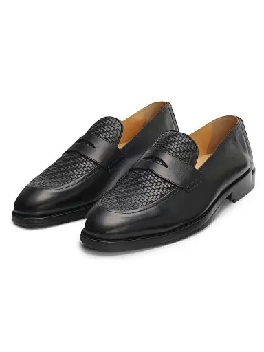 Brunello Cucinelli Men's Woven Leather Penny Loafers | Thumbnail 2 Brunello Cucinelli Men's Woven Leather Penny Loafers | Thumbnail 2
