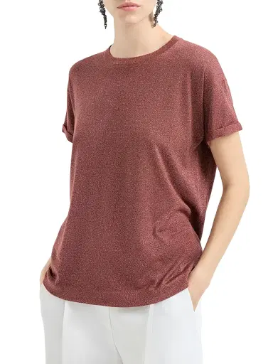 Brunello Cucinelli Women's Sparkling Cashmere and Silk Lightweight Knit T-Shirt - Orange | Thumbnail 2
