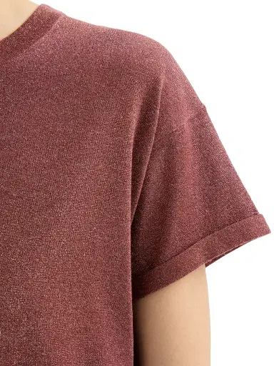 Brunello Cucinelli Women's Sparkling Cashmere and Silk Lightweight Knit T-Shirt - Orange | Thumbnail 4